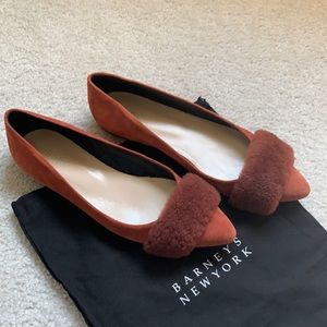BARNEYS NY shearling & suede pointy toe flats - 39